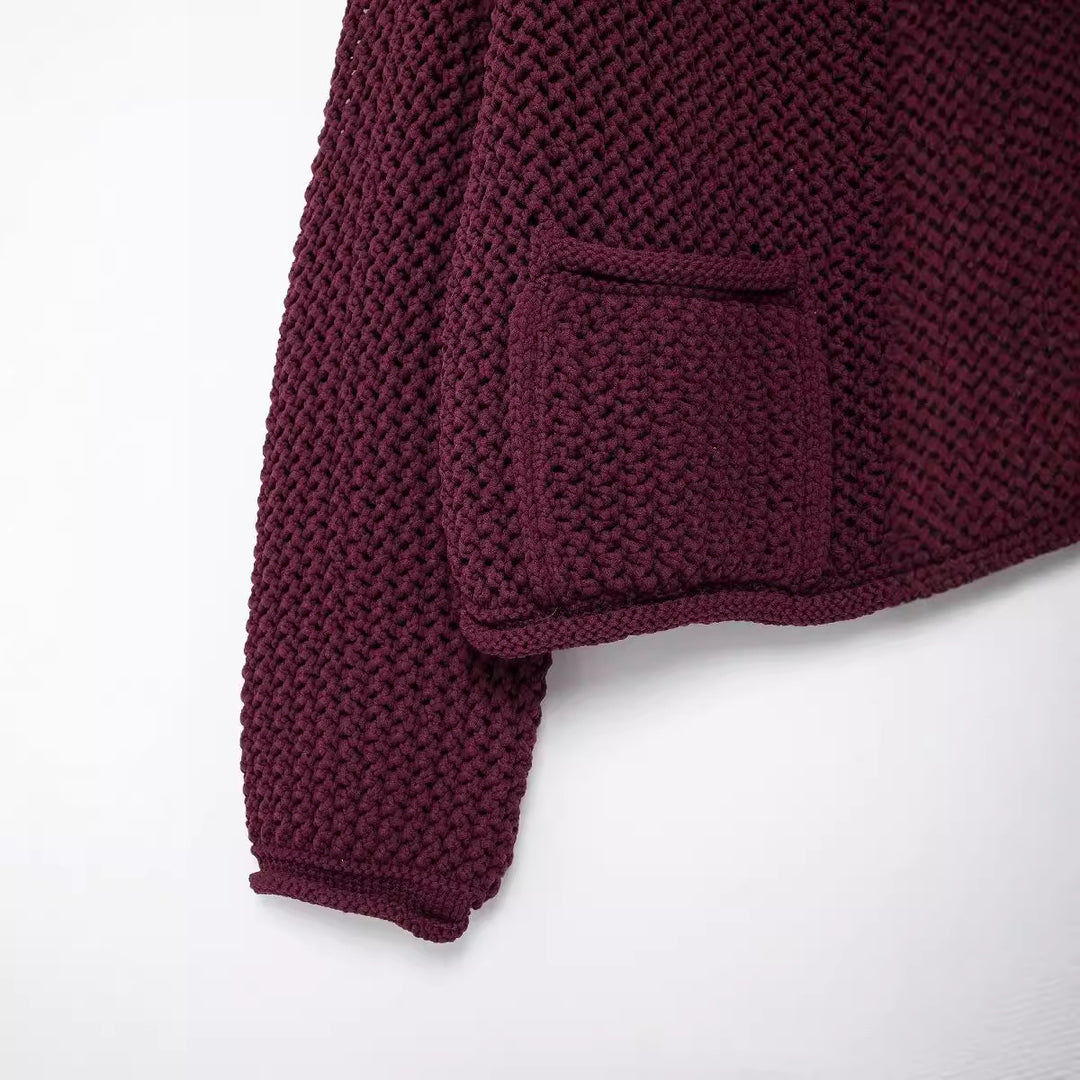 Damen modische Strickjacke mit goldenen Knöpfen und Eingrifftaschen Drune