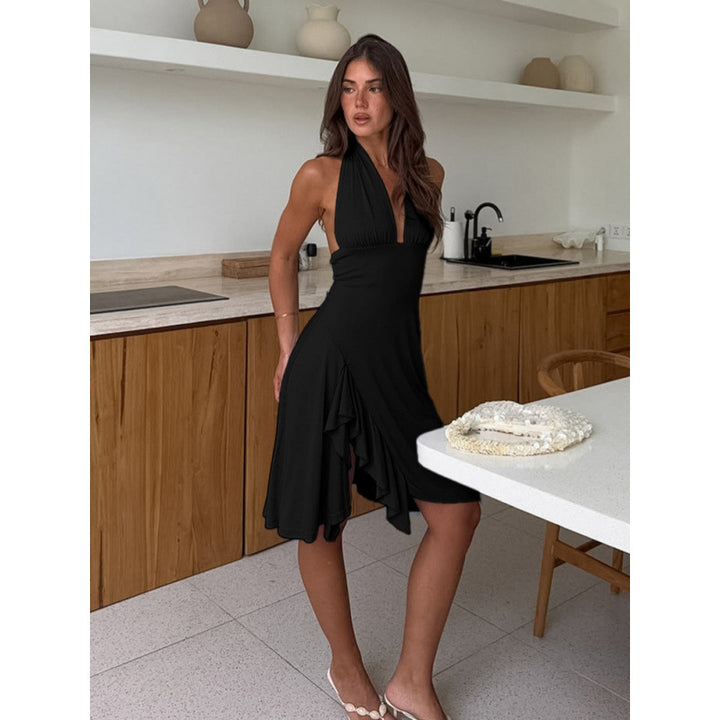 Damen Wickelkleid mit elegantem Halsausschnitt und asymmetrischem Saum Drune