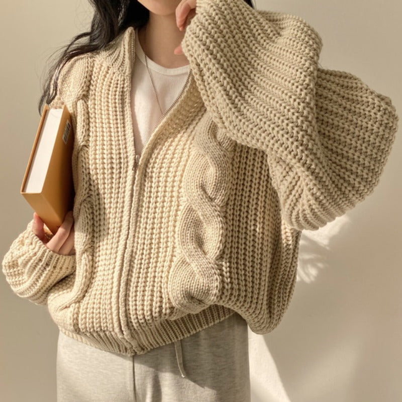 Damen Grobstrickjacke mit voluminösen Ärmeln und offener Front Drune