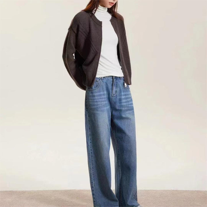 Damen Strickjacke mit Stehkragen und modernem Reißverschluss Drune