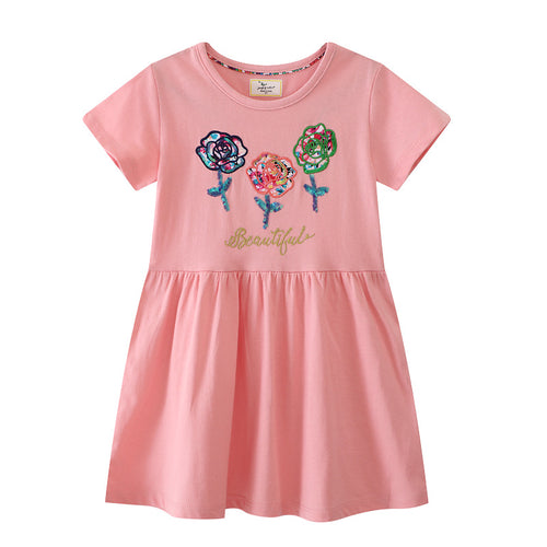Mädchen Baumwollkleid mit floralem Design und funkelnden Applikationen Drune