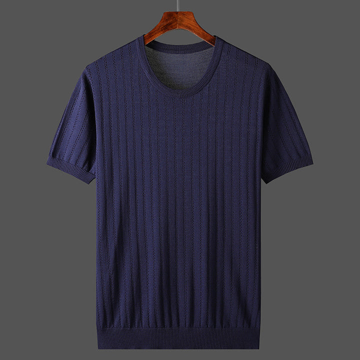 Damen Kurzarm Strickoberteil mit feinem Liniendesign und komfortablem Schnitt Drune