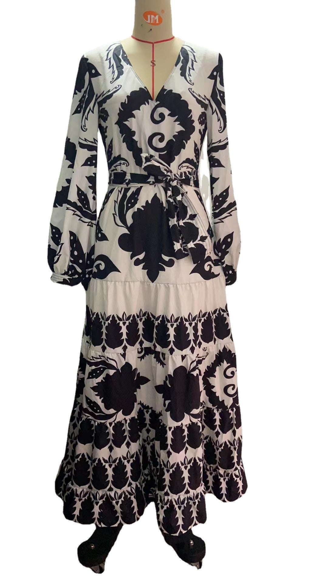 Damen Maxikleid mit floralem Druck und Bindegürtel Drune