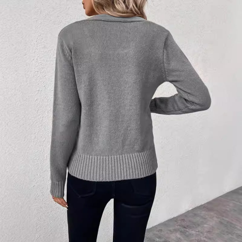 Damen Oversized Strickpullover mit modernem V-Ausschnitt und lässigem Design Drune