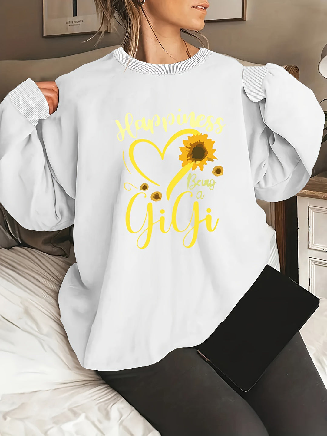 Damen Sweatshirt mit voluminösen Ärmeln und fröhlichem Motiv Drune