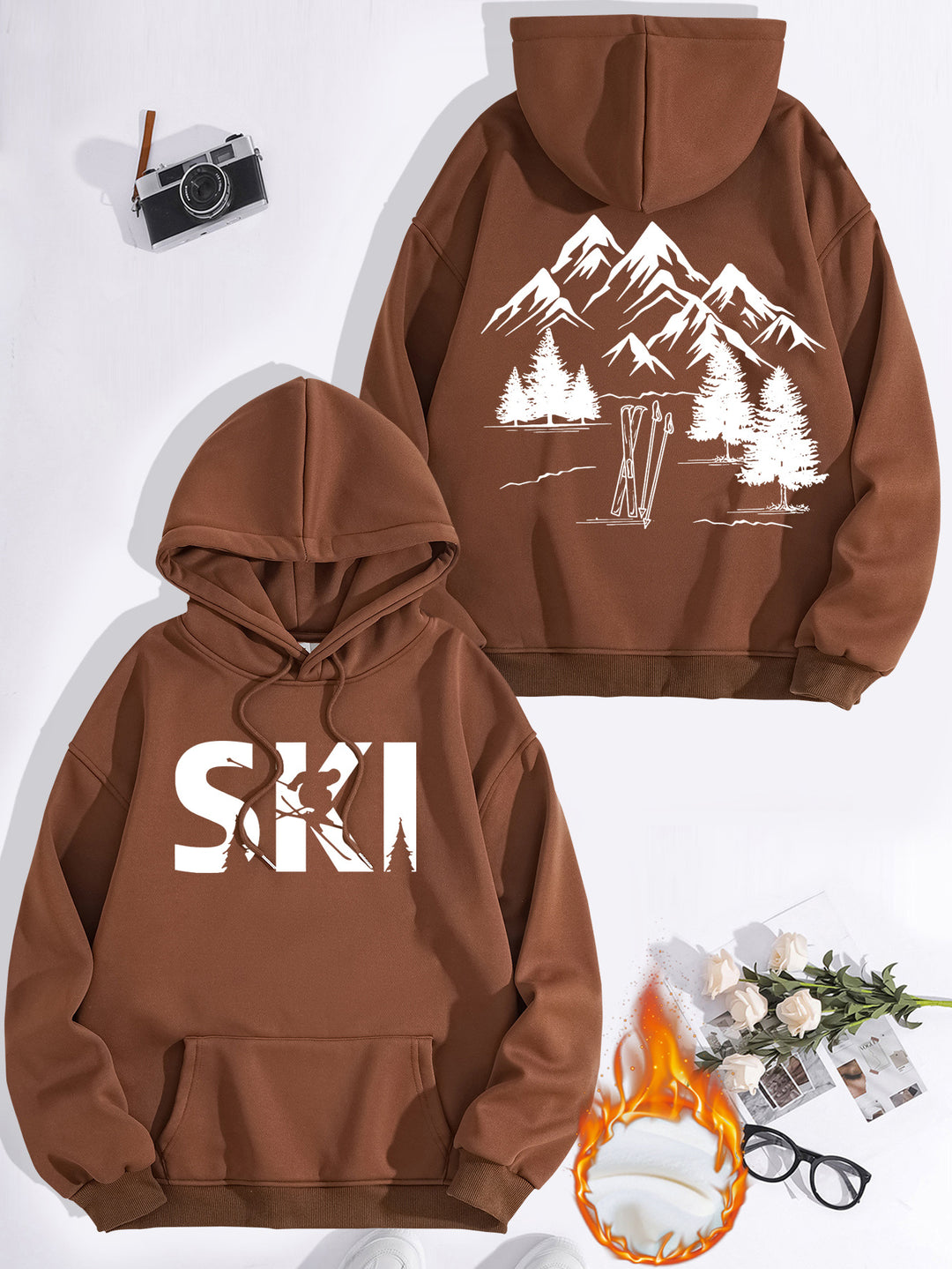 Damen Kapuzenpullover mit kunstvollem Ski-Design und gemütlicher Passform Drune