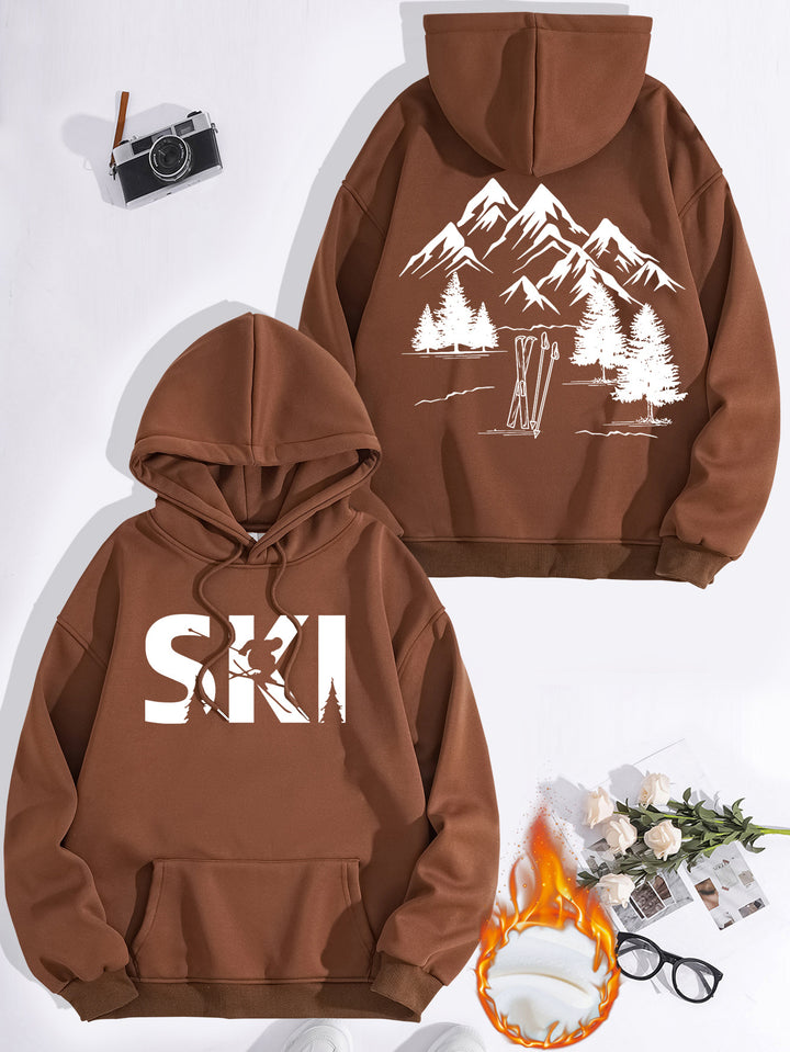 Damen Kapuzenpullover mit kunstvollem Ski-Design und gemütlicher Passform Drune