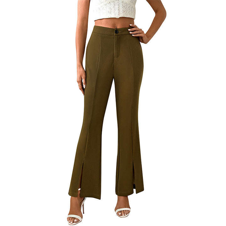 Damen elegante Flared-Hose mit seitlichen Schlitzen und hohem Bund Drune