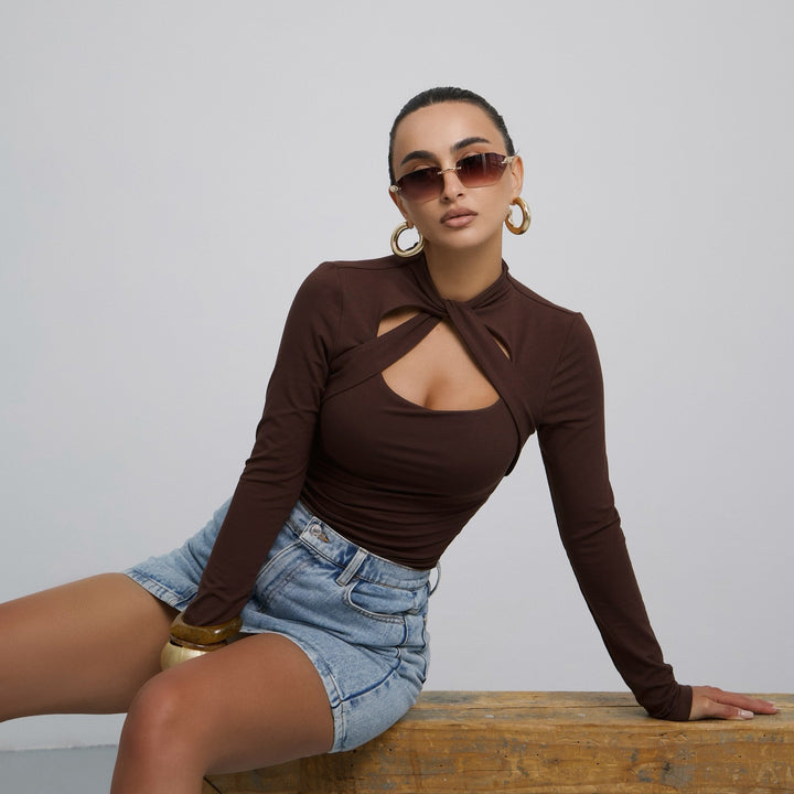 Damen Langarm-Bodysuit mit innovativem Cut-Out-Design Drune