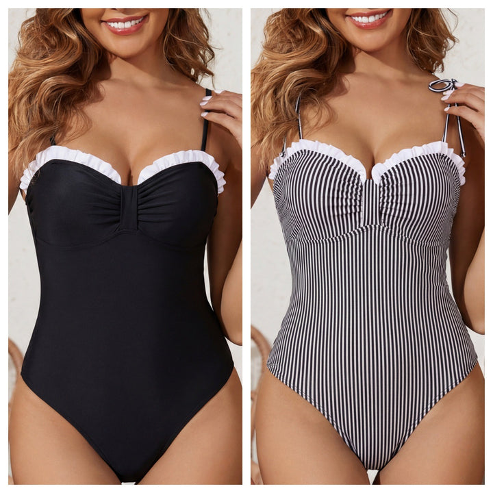 Damen Einteiliger Badeanzug mit verstellbaren Trägern und Rüschendetail Drune