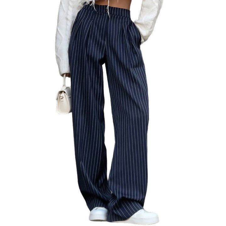 Damen weite Stoffhose mit Nadelstreifen und elastischem Bund Drune