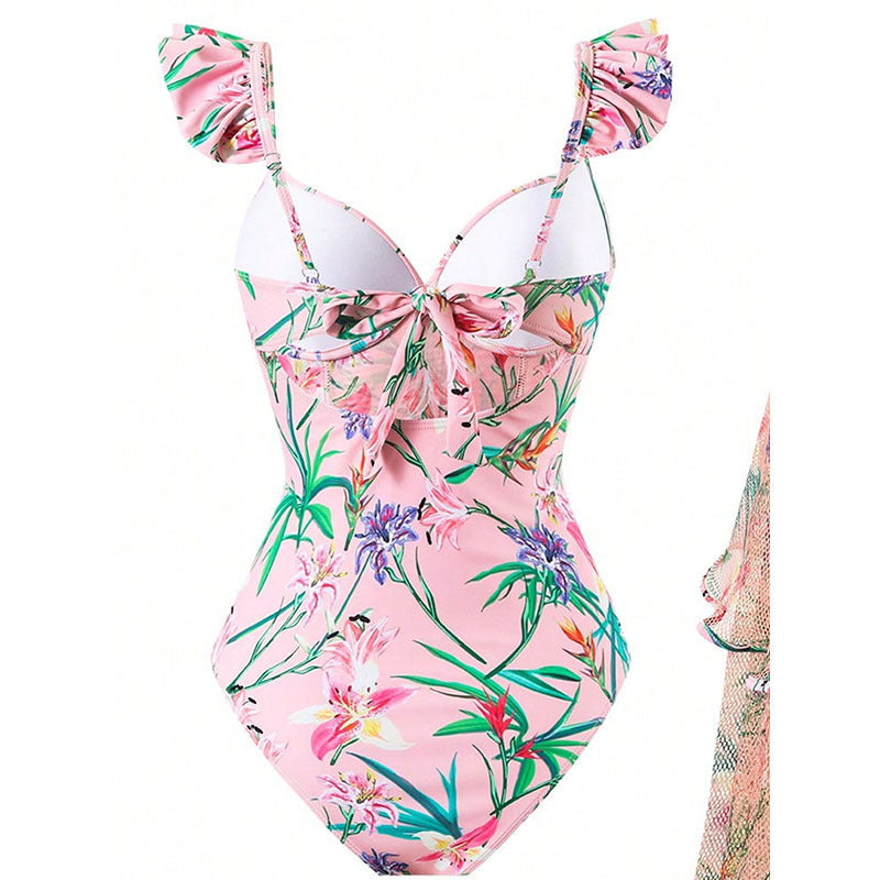 Damen Stylischer Badeanzug mit rüschenverziertem Design und passendem Pareo Drune