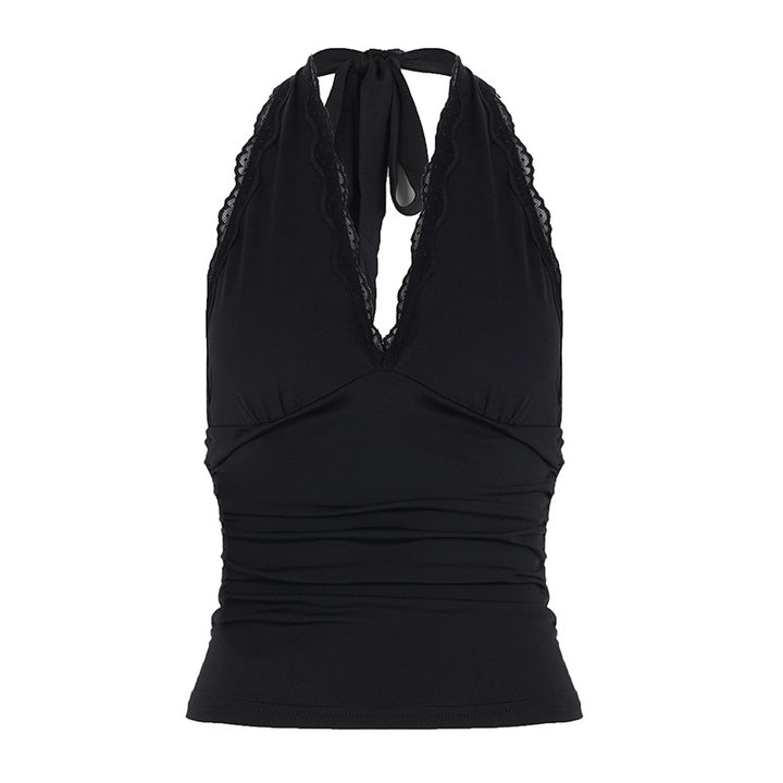 Damen Elegantes Haltertop mit aufregendem V-Ausschnitt und modischen Spitzenakzenten Drune