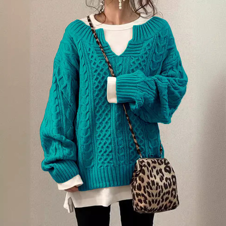 Damen kuscheliger Strickpullover mit großem V-Ausschnitt und besonders weichem Material Drune