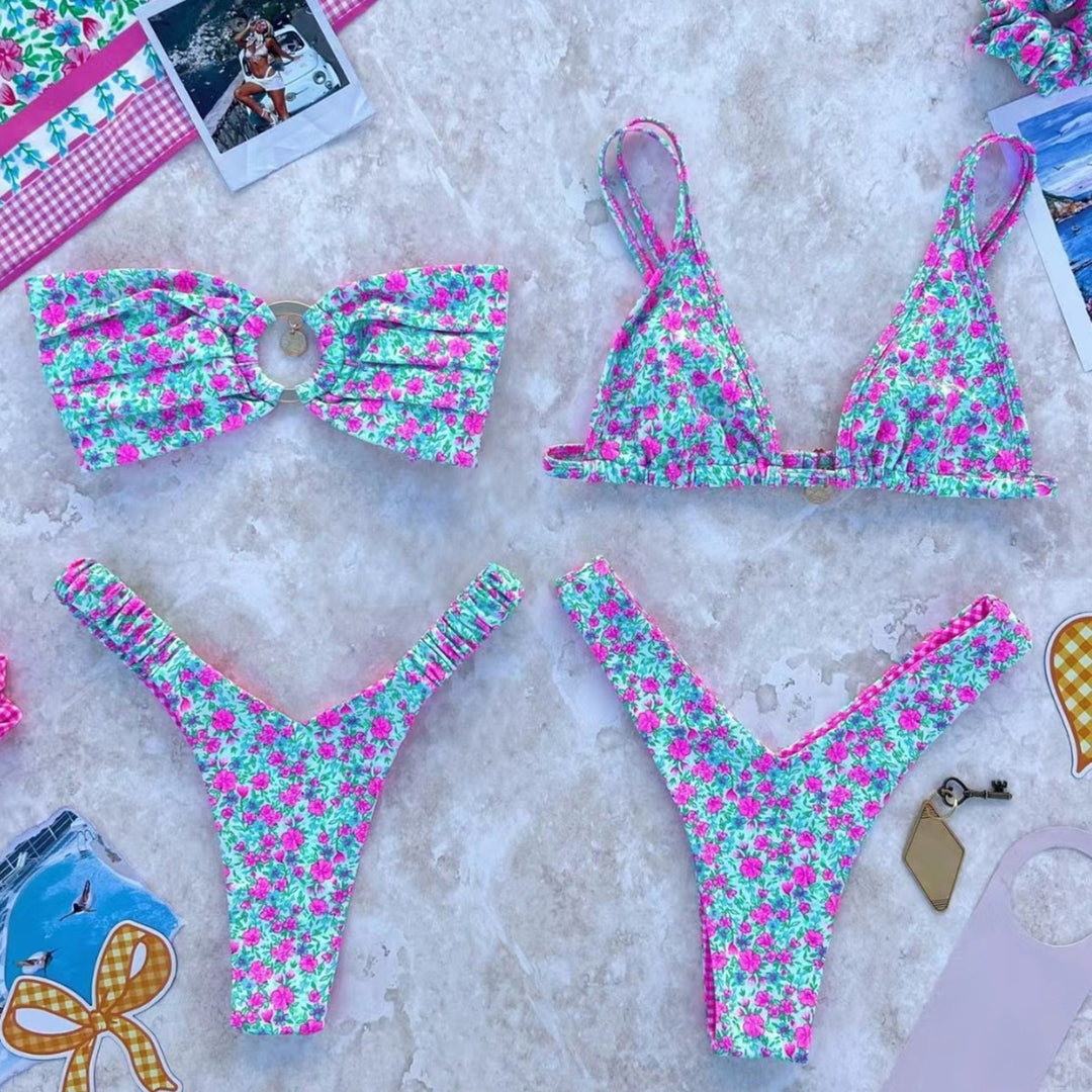 Damen Bikini-Set mit modischem Rüschendesign und floralem Muster Drune