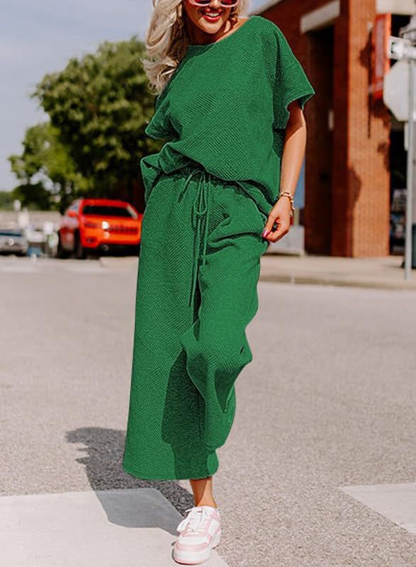 Damen lässiges Jumpsuit-Set aus weichem Material mit elastischem Bund und weit geschnittenen Beinen Drune