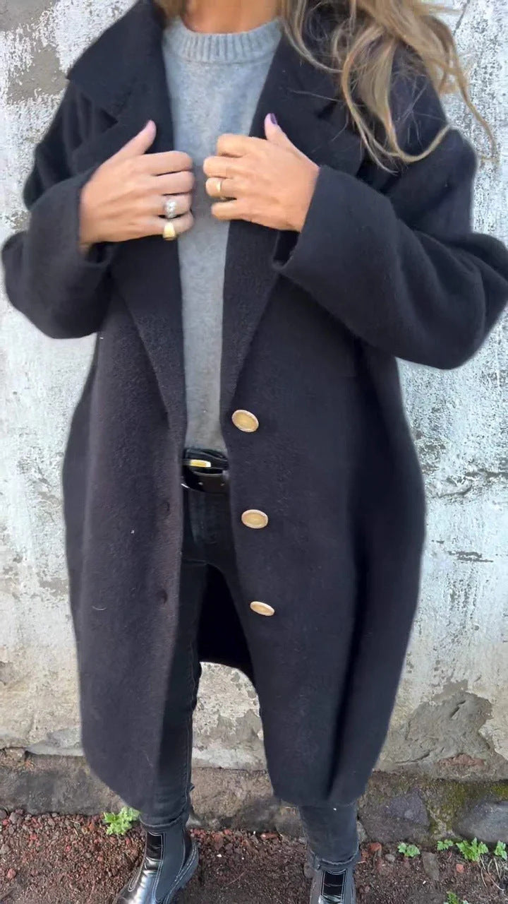Damen Wollmantel mit modernem Schnitt und großen Knopfdetails Drune