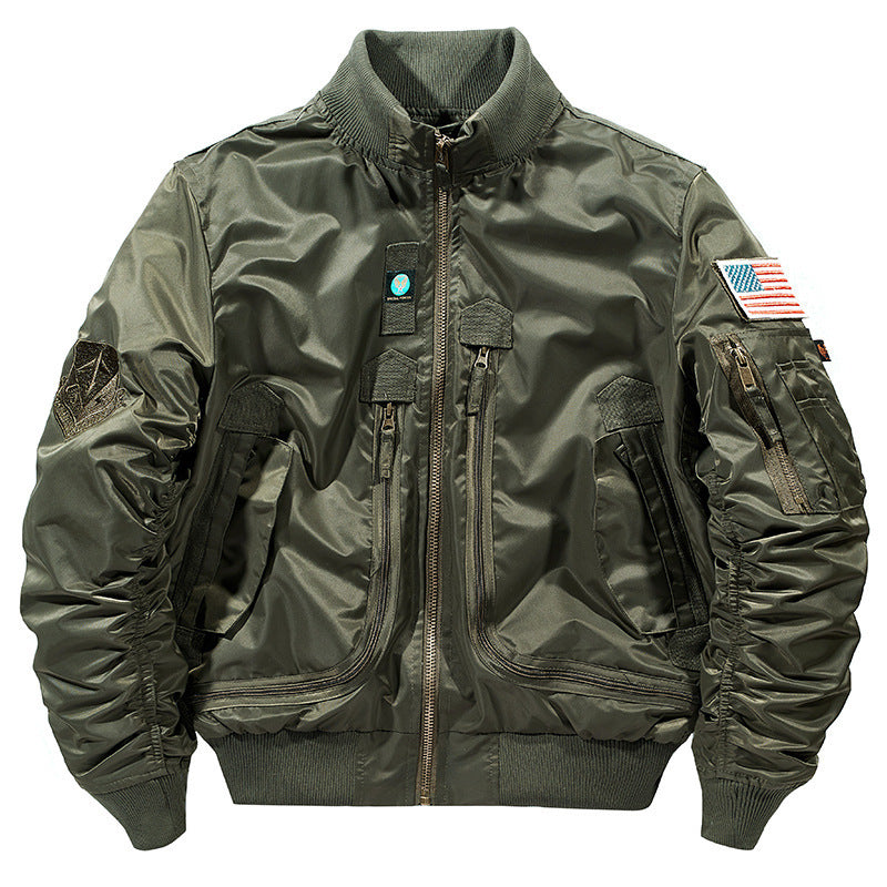 Herren nan windabweisende Pilot-Flightjacke mit modularen Fronttaschen, Ärmelorganizer und elastischem Bund Drune