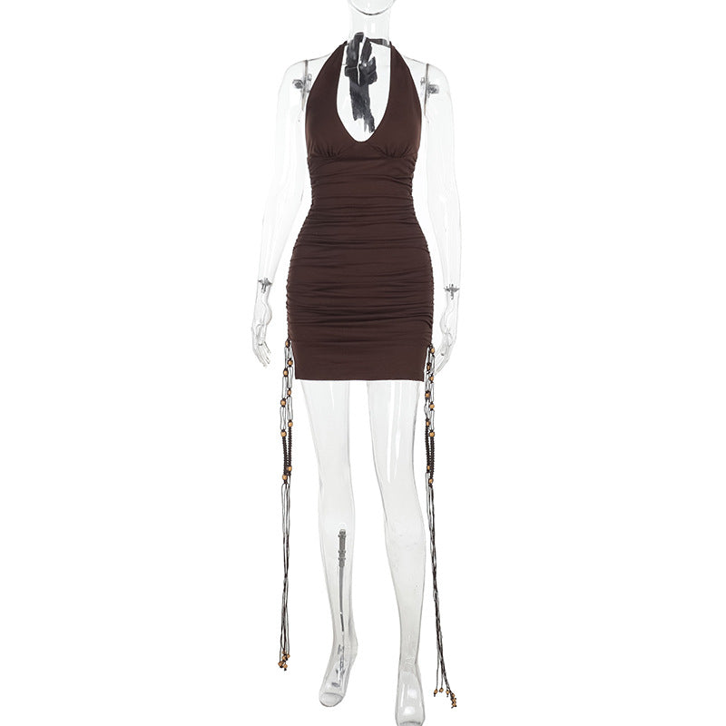 Damen Minikleid mit Raffungen und dekorativem Kettenbesatz Drune