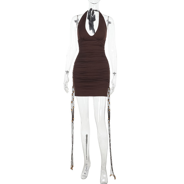 Damen Minikleid mit Raffungen und dekorativem Kettenbesatz Drune