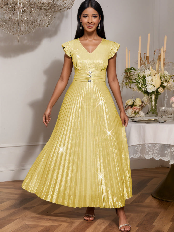 Damen elegantes Maxikleid mit schimmerndem Obermaterial und strukturiertem Taillenteil Drune