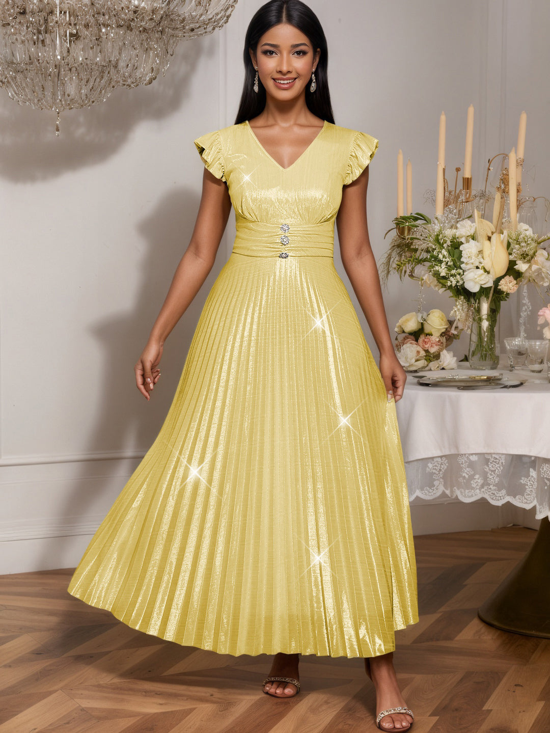 Damen Fließendes Maxikleid mit Raffungen Drune