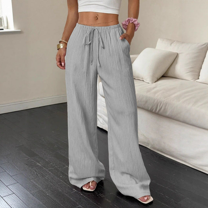 Damen lässige und weite Freizeit-Hose mit elastischem Bund und Bindegürtel Drune