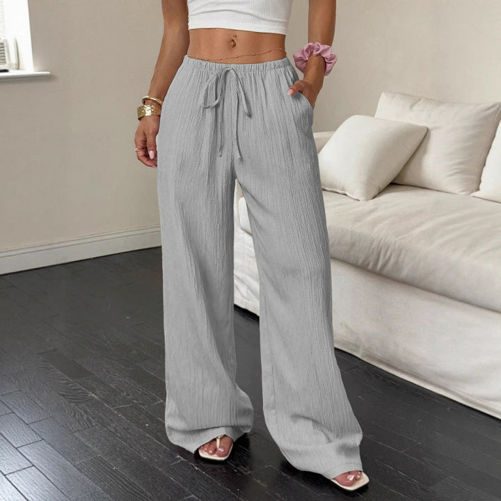 Damen lässige und weite Freizeit-Hose mit elastischem Bund und Bindegürtel Drune