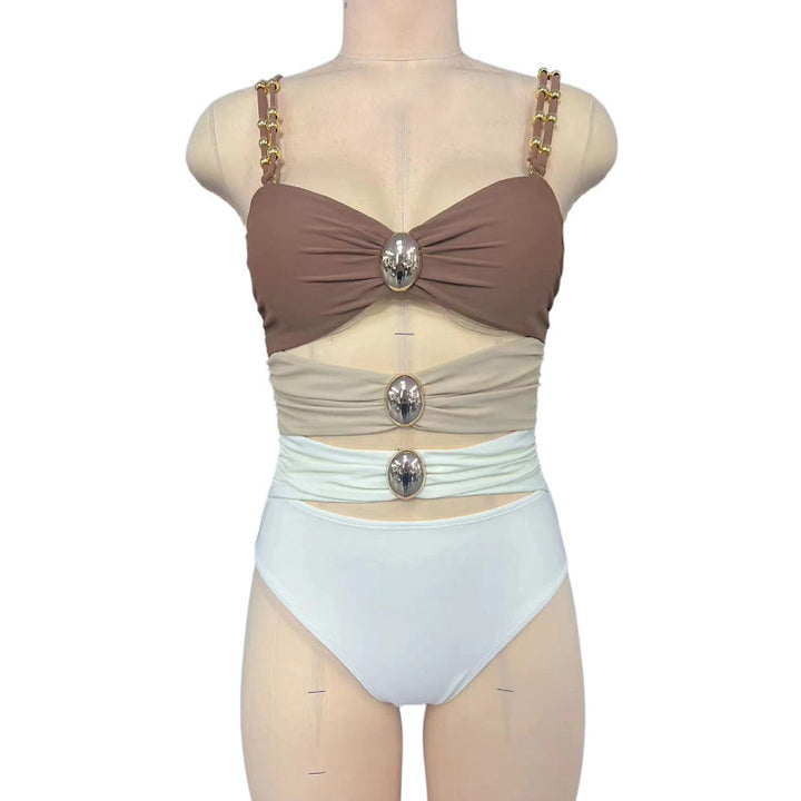 Damen Einteiler Badeanzug mit stilvollem Wickeldesign und modischen Akzenten Drune