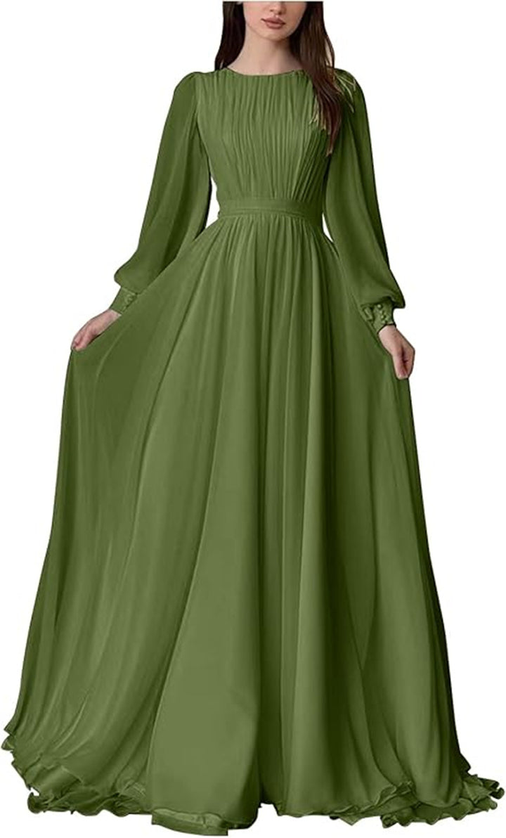 Damen Maxi-Party Kleid mit langen fließenden Ärmeln und Spitzenakzenten Drune