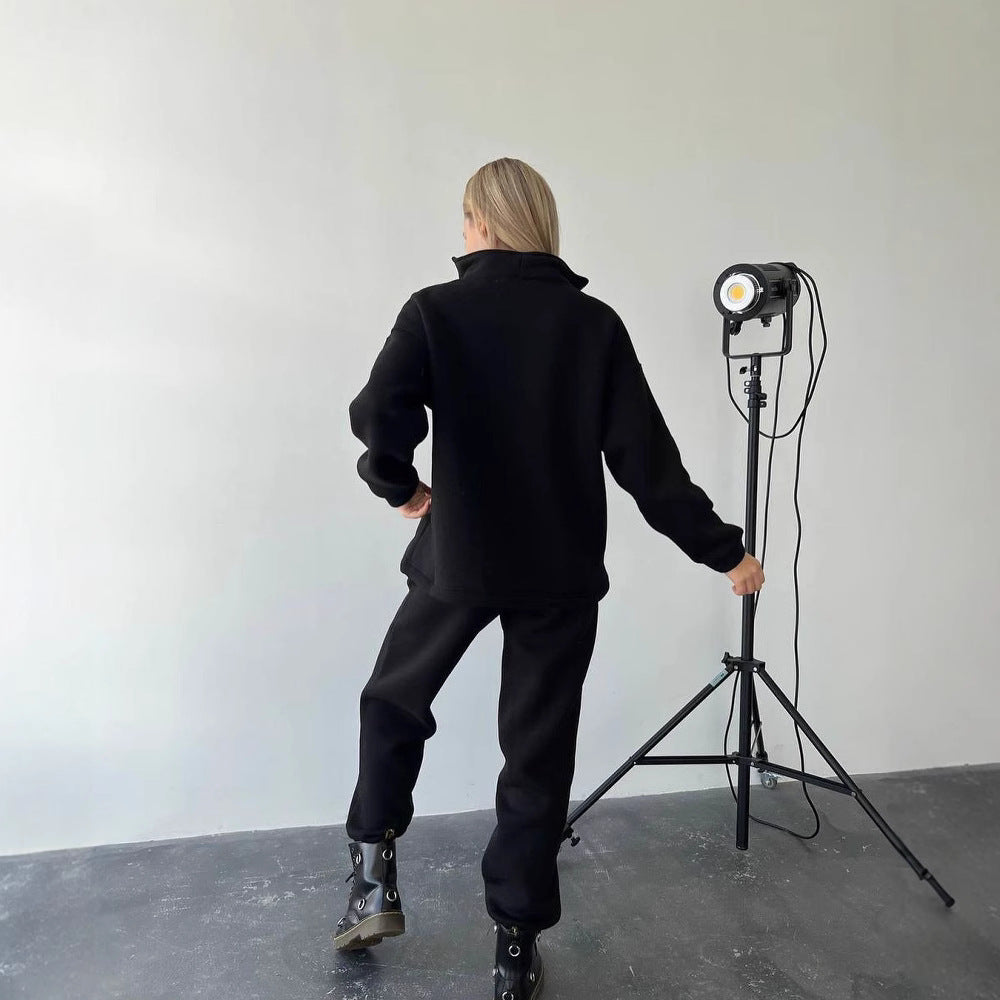 Damen Lockere Sweatshirt- und Jogginghosen-Kombination mit Reißverschluss Drune