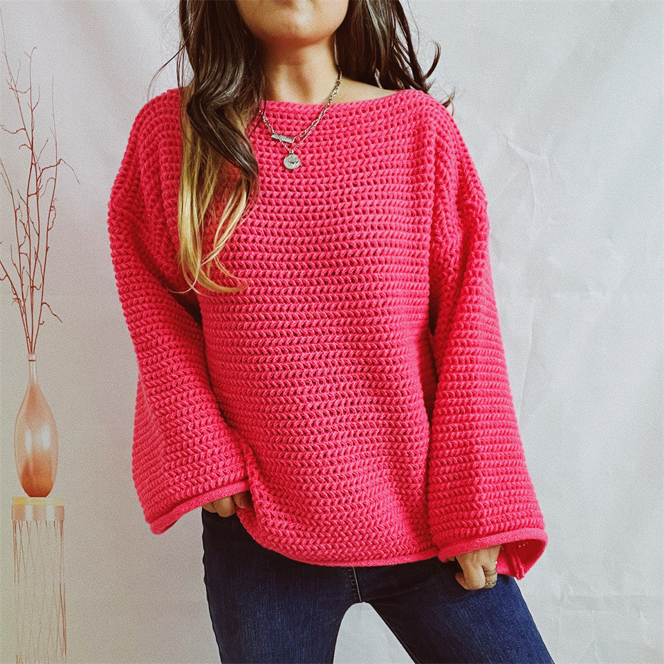 Damen Grobstrickpullover mit weitem Schnitt und lässigen Ärmeln Drune