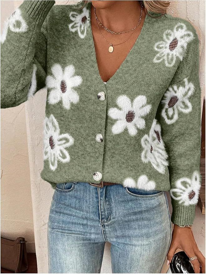 Damen kuscheliger Cardigan mit floralen Muster Drune