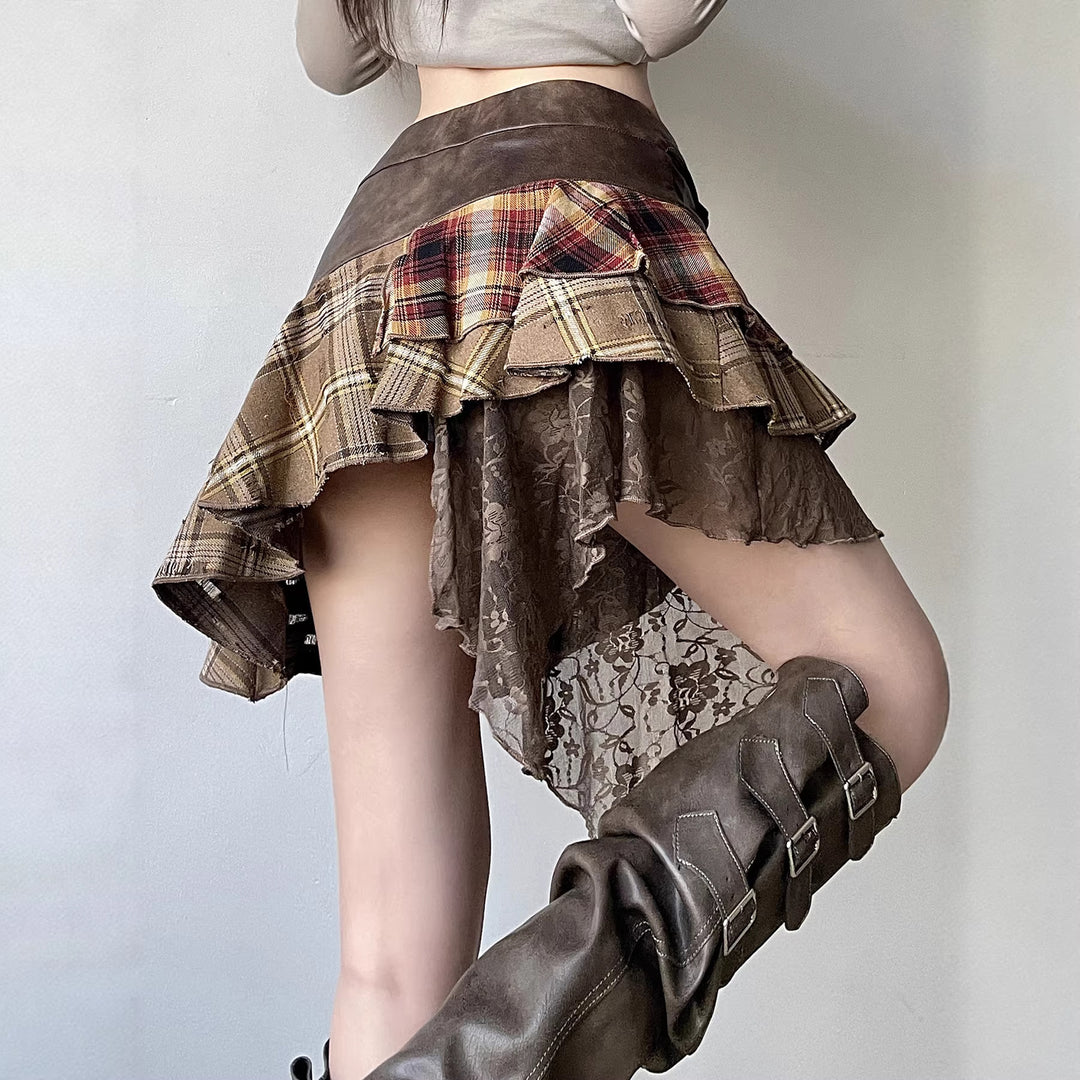 Damen Modischer Wickelrock mit asymmetrischem Schnitt und lässigen Rüschendetails Drune