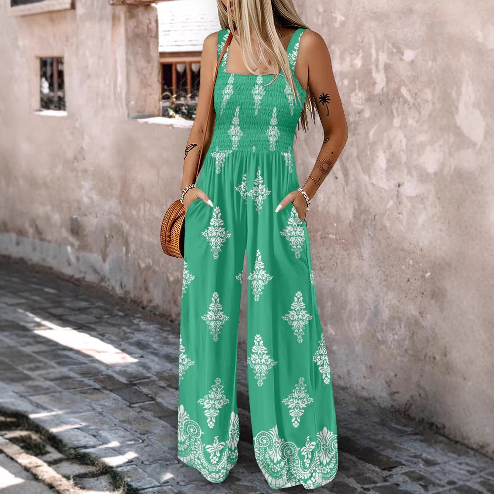 Damen Weitbeiniger Jumpsuit mit elastischem Oberteil und praktischen Taschen Drune