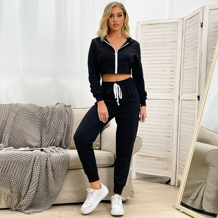 Damen Sportanzug mit cropped Hoodie und elastischem Bund Drune