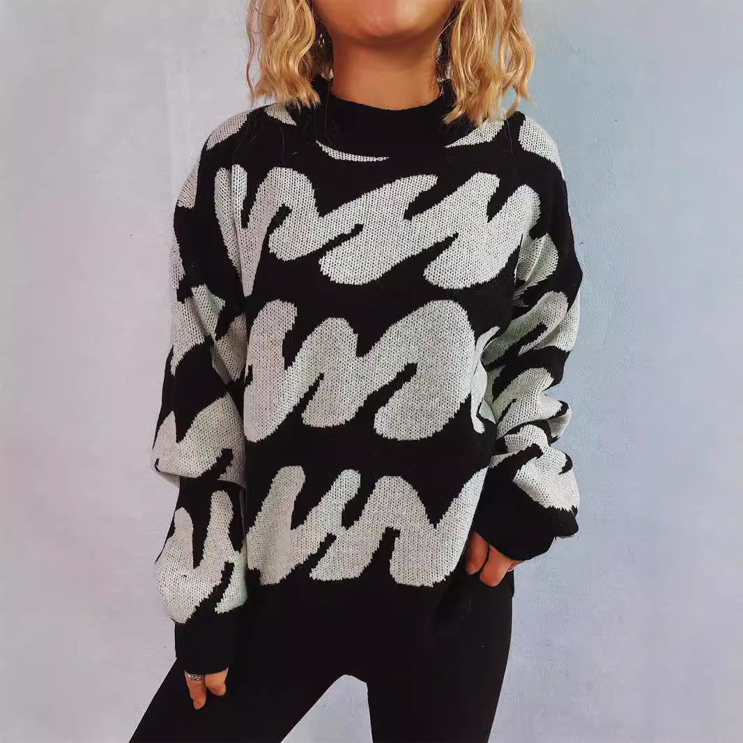 Damen lässiger Pullover mit modernem Farbblockdesign und voluminösen Ärmeln Drune