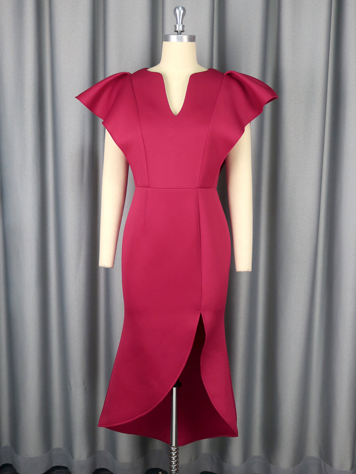 Damen figurbetontes Abendkleid mit voluminösen Rüschendetails Drune
