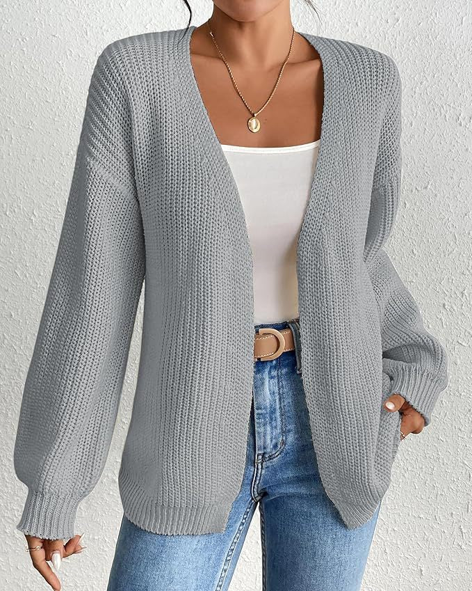 Damen lässige Strickjacke mit oversize Ärmeln und V-Ausschnitt Drune