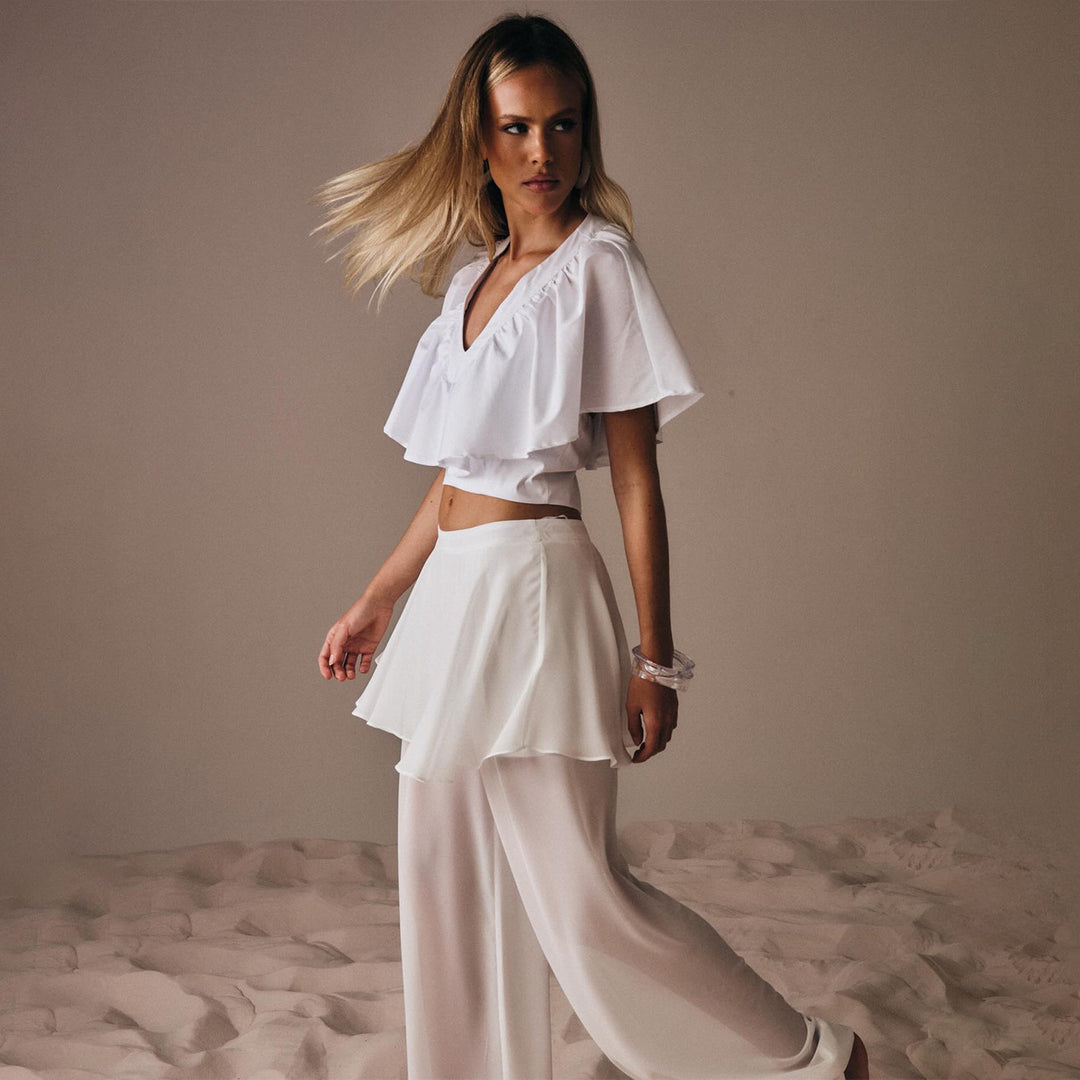 Damen Freizeit-Set mit lässigem Oberteil und weiten Hosen Drune