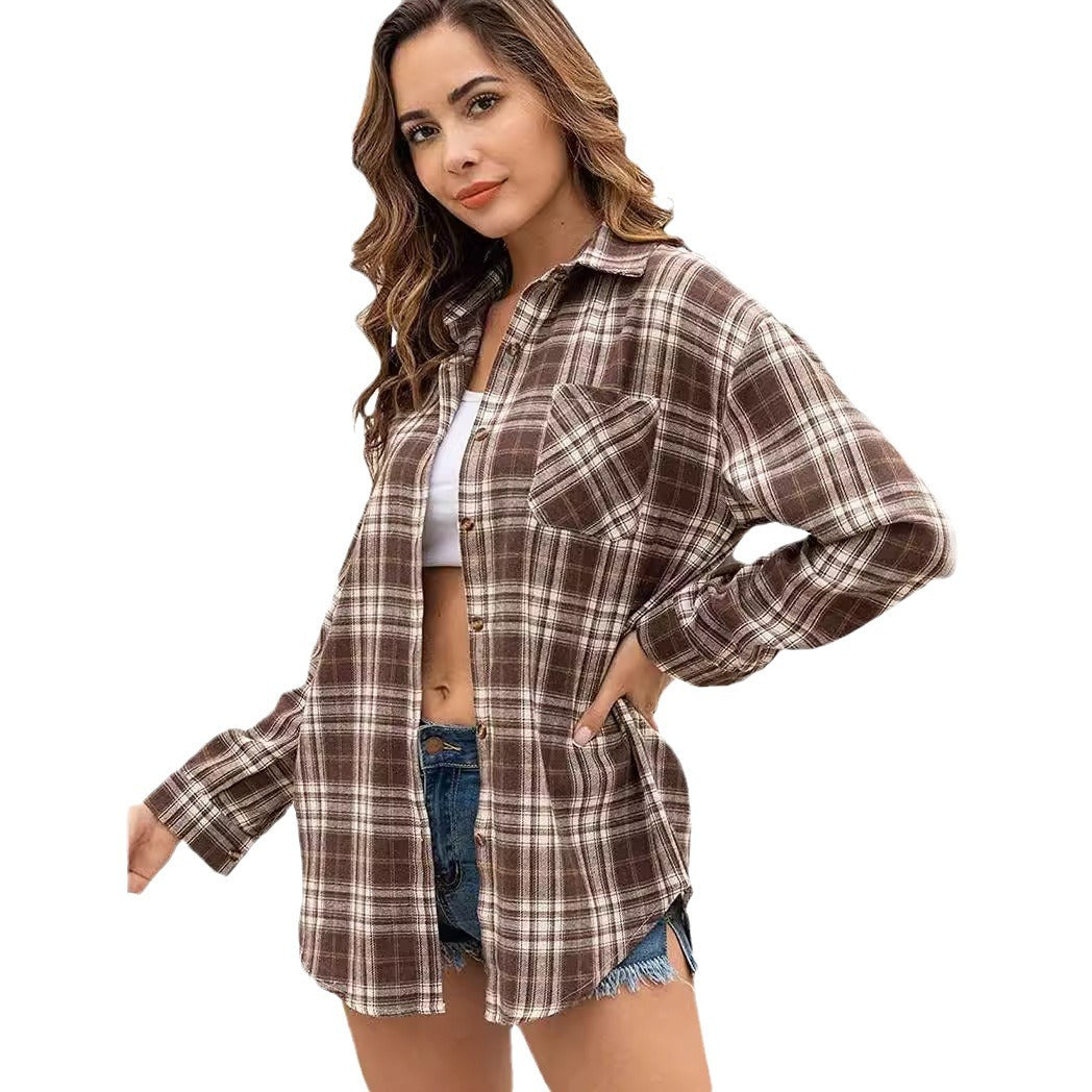 Damen Karierte Freizeitbluse Drune