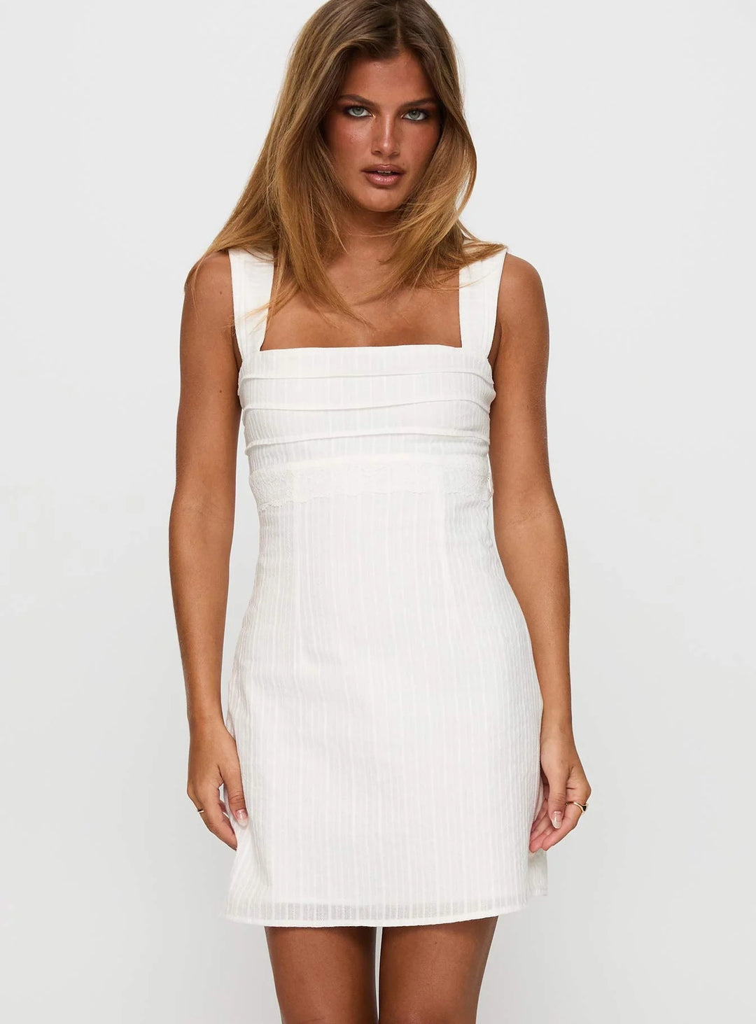Damen Tailliertes Sommerkleid mit quadratischem Ausschnitt und feinen Streifen Drune