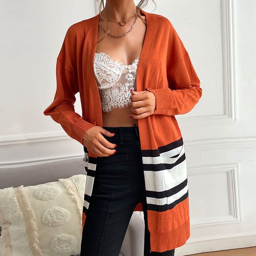 Damen Strickjacke mit modernem Streifenmuster und praktischen Taschen Drune