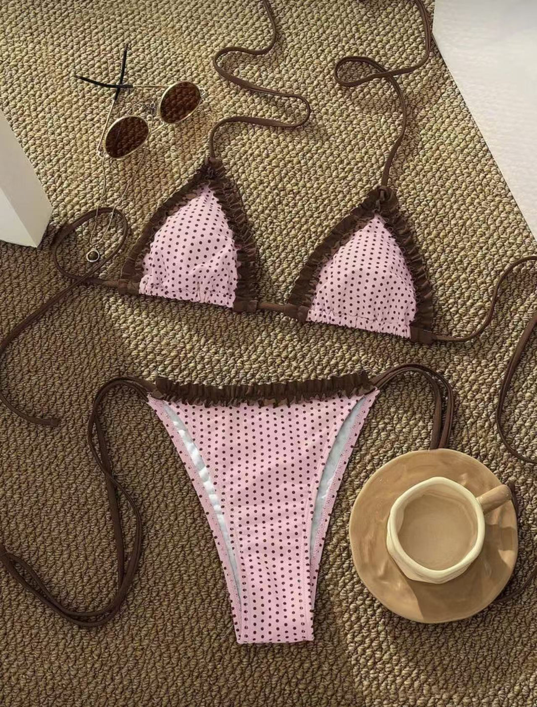 Damen Bikini-Set mit verspieltem Karomuster und charmanten Rüschendetails Drune