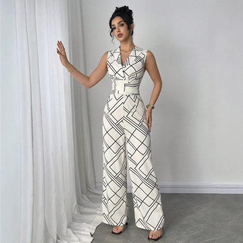 Damen Eleganter Jumpsuit mit geometrischem Muster und taillierter Passform Drune