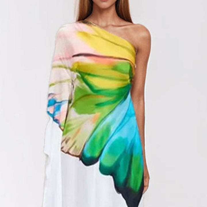 Damen Maxikleid mit asymmetrischem Design und kunstvollem Farbverlauf Drune