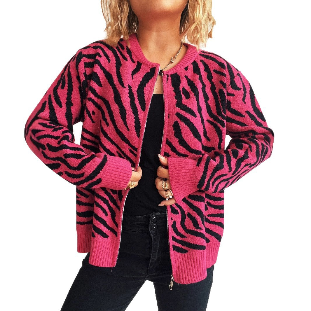 Damen modischer Cardigan mit auffälligem Tierdruck Drune