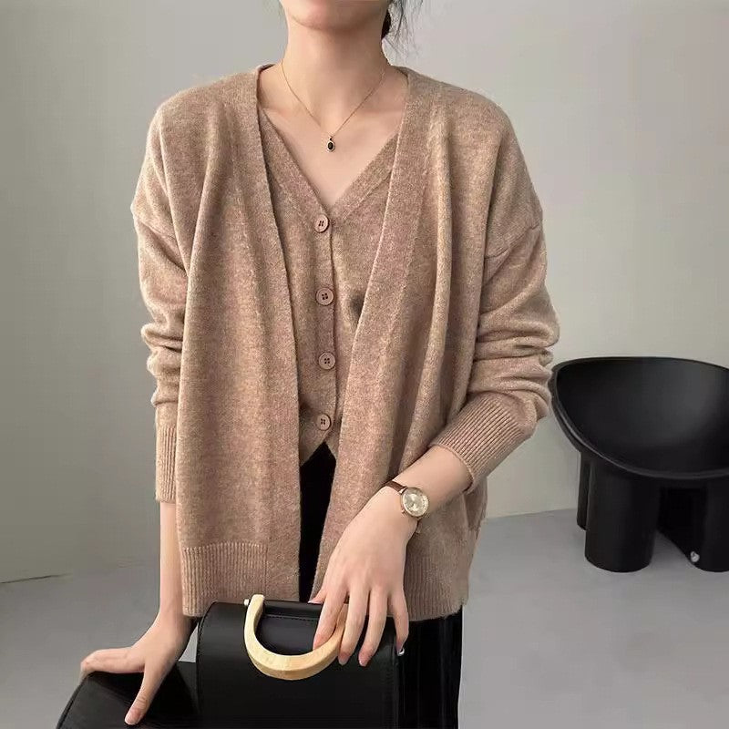 Damen Gemütliche Strickjacke mit tiefem V-Ausschnitt und strukturiertem Rippdesign Drune