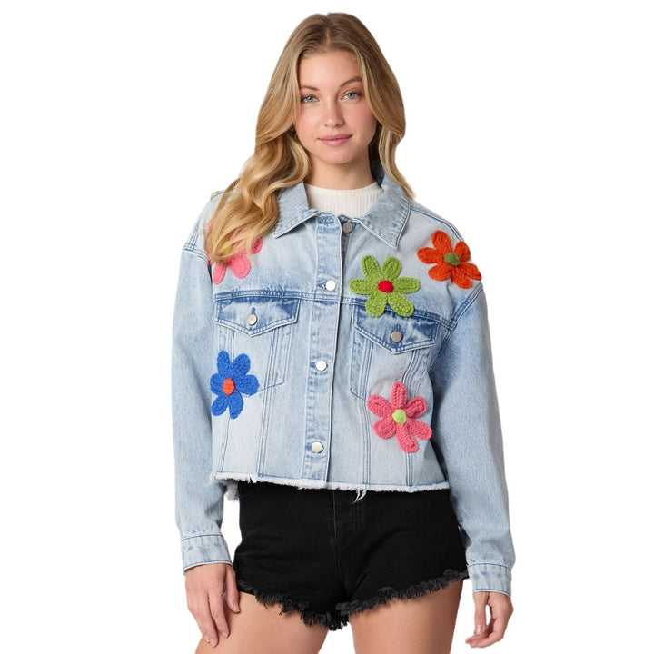 Damen trendige Jeansjacke mit bunten Football-Prints Drune