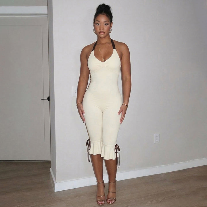 Damen Eleganter Overall mit Rüschendetails und verstellbaren Trägern Drune
